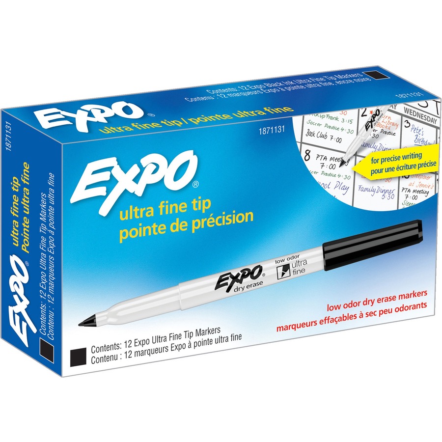 Expo Low Odor Dry Erase Markers, Ultra Fine Point - Black - 12/Box 